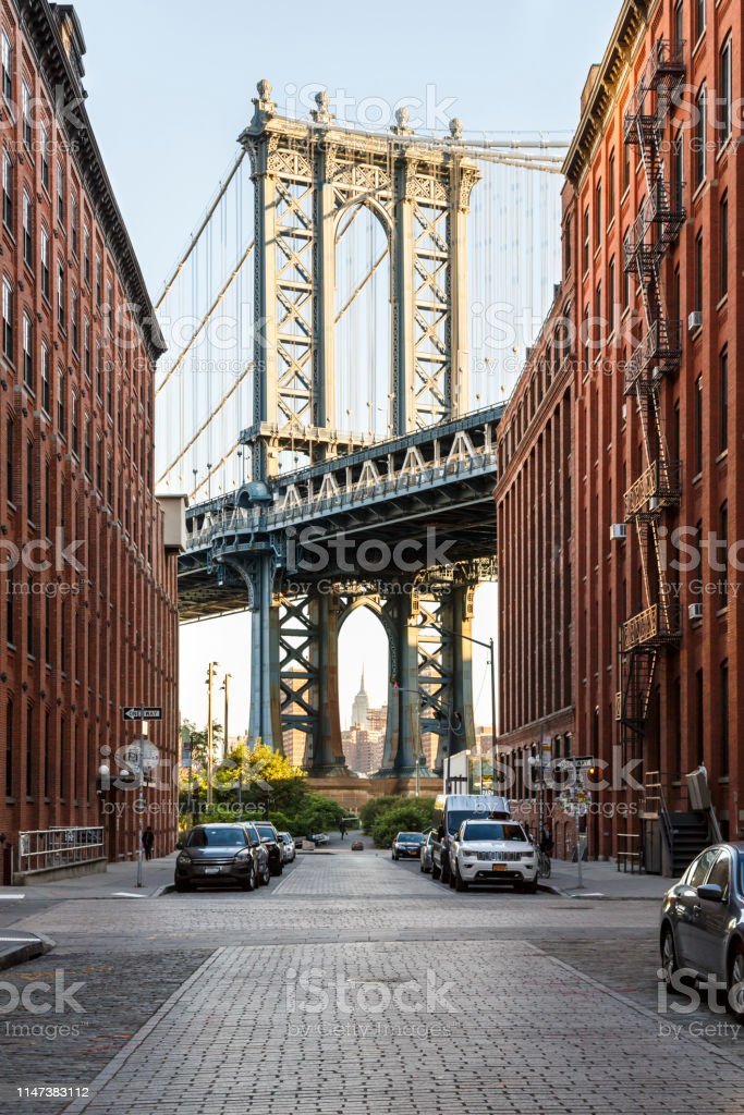 Brooklyn Ny Dumbo Neighborhood Street Scene With Manhattan Bridge