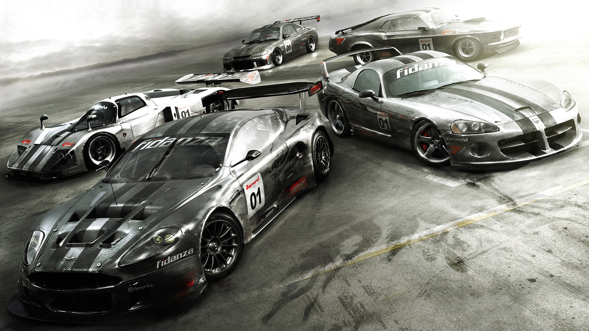 Car Racing In Race Course With Silver Background HD Wallpaper