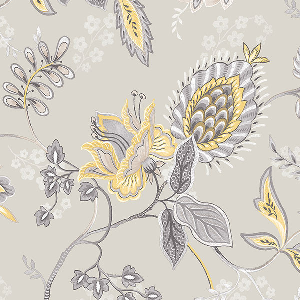 Large Floral in Grey and Yellow   GC29829   Traditional   Wallpaper 600x600
