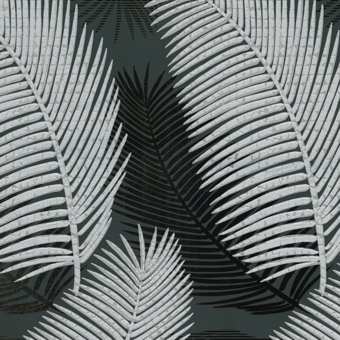  Royal Palm Leaf Pattern Floral Motif Glitter Textured Wallpaper 57003