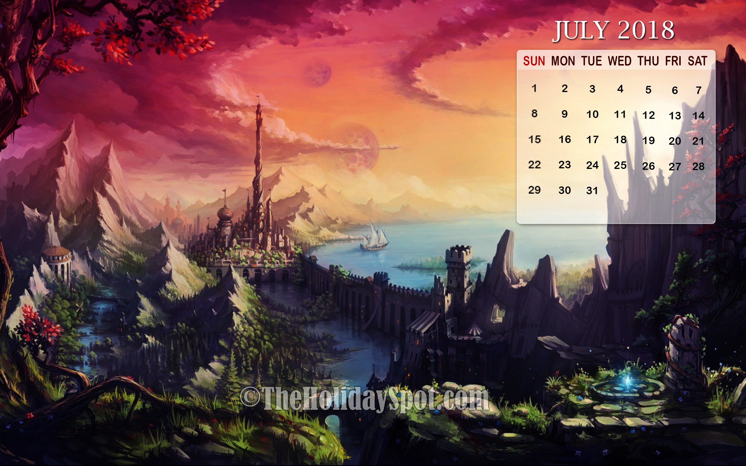 July 2018 Calendar Wallpapers 2560x1600