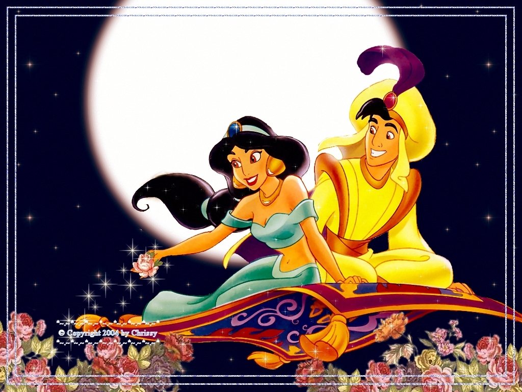Princess Jasmine And Aladdin Cartoon Wallpaper