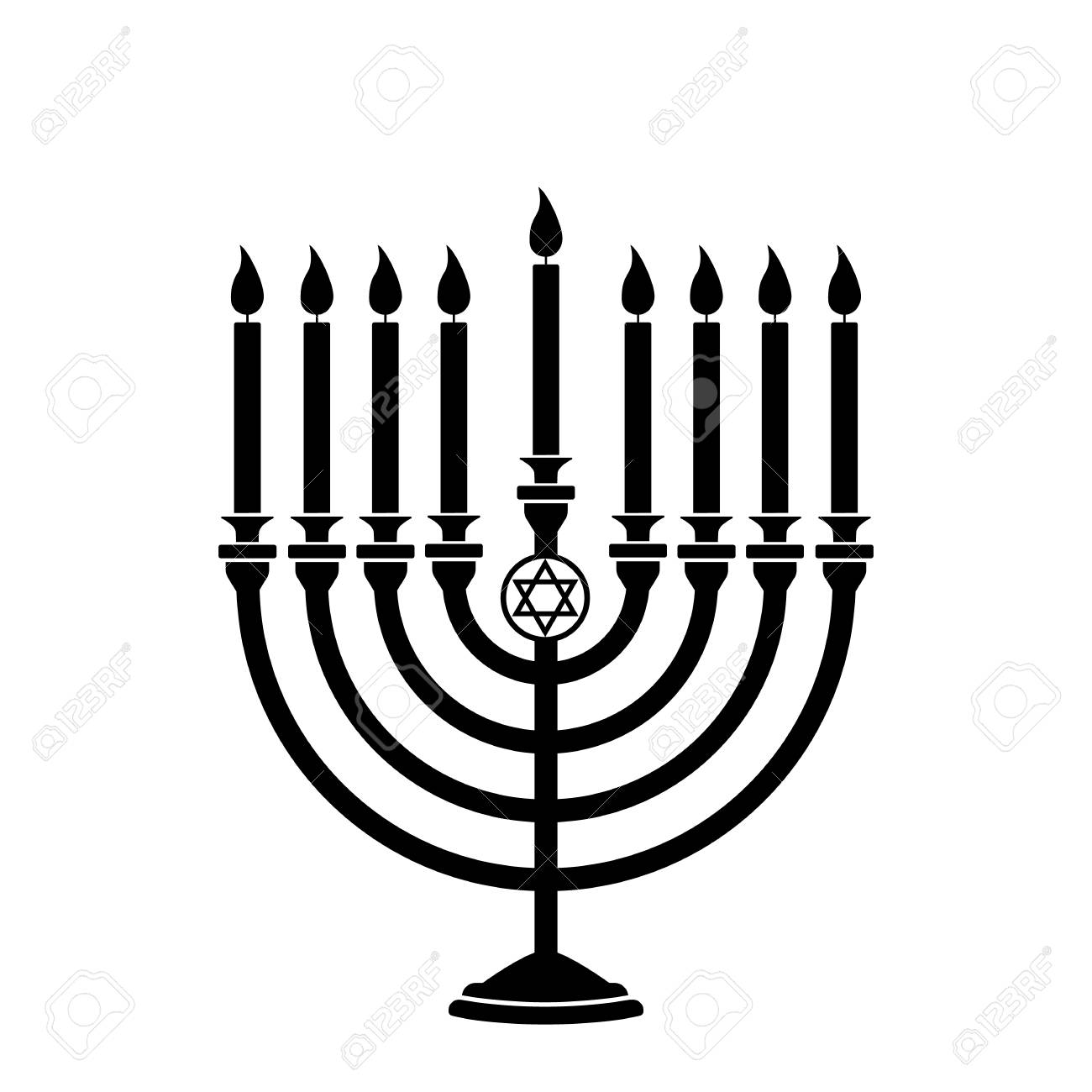 Hanukkah Menorah With Candles And Star Of David Isolated On