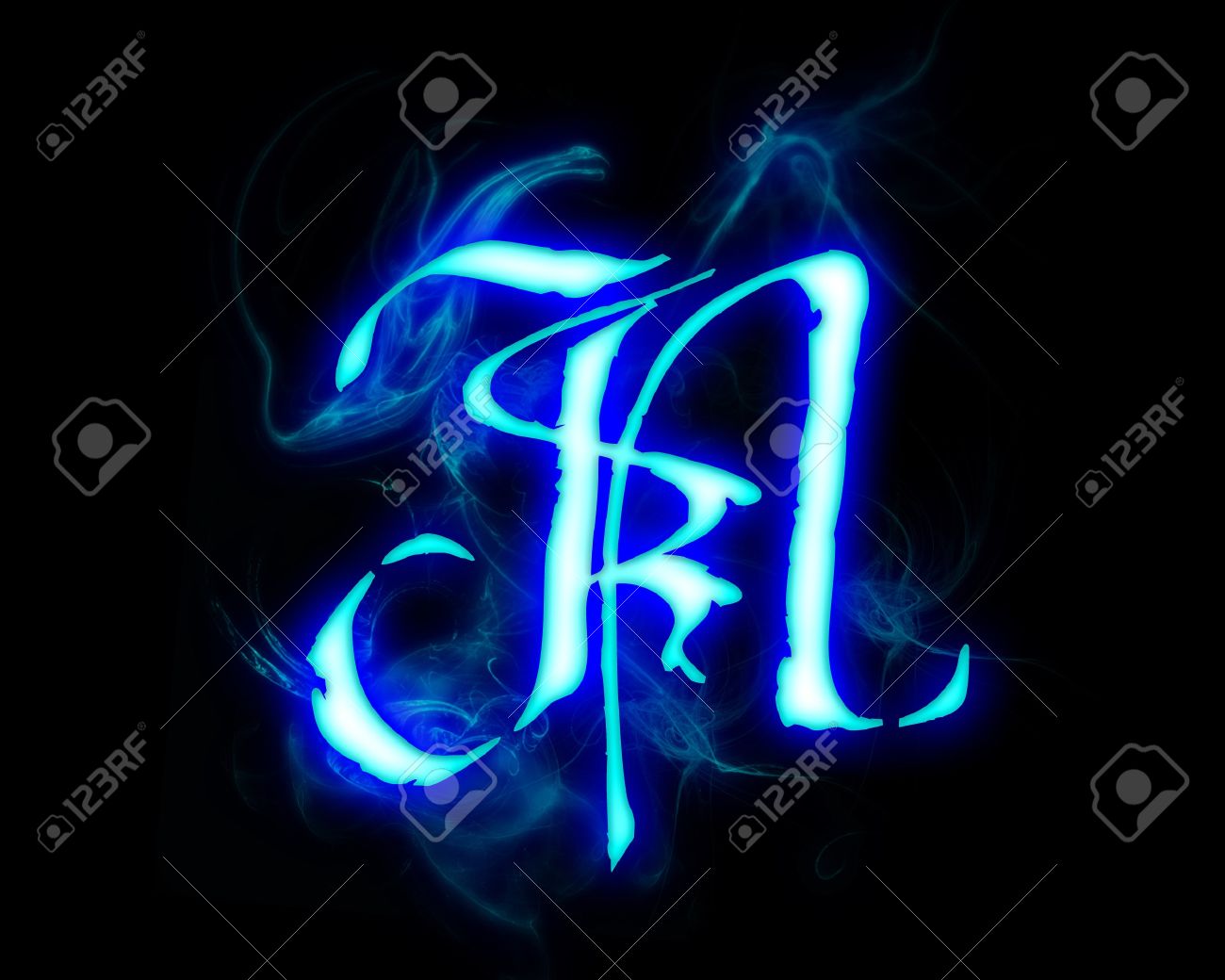 Blue Flame Magic Font Over Black Background Letter N Stock Photo