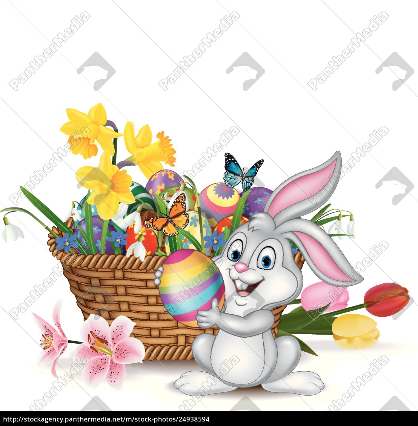 Happy Easter background with rabbit holding an Easter   Stock