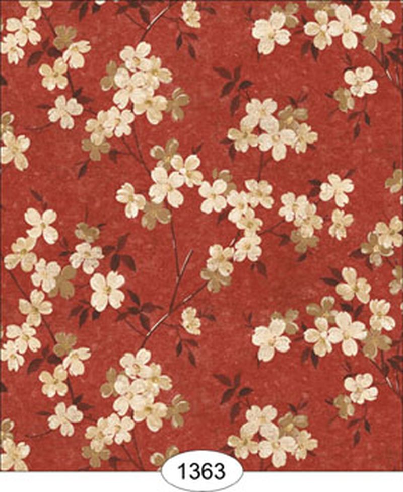 Dollhouse Wallpaper Japanese Dogwood Floral White On Dusty Red