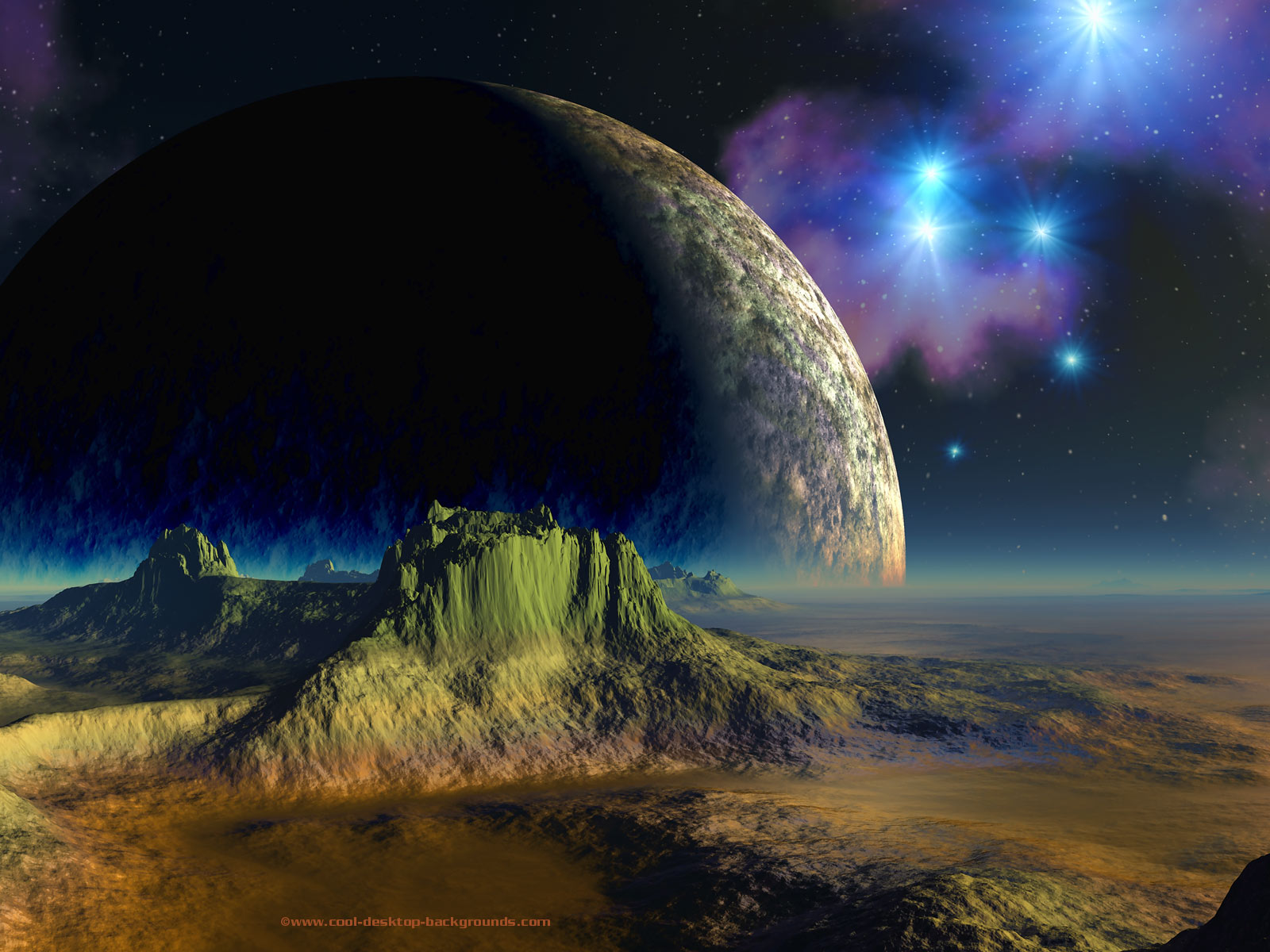 Moon Setting On An Alien World To Use As A Desktop Background
