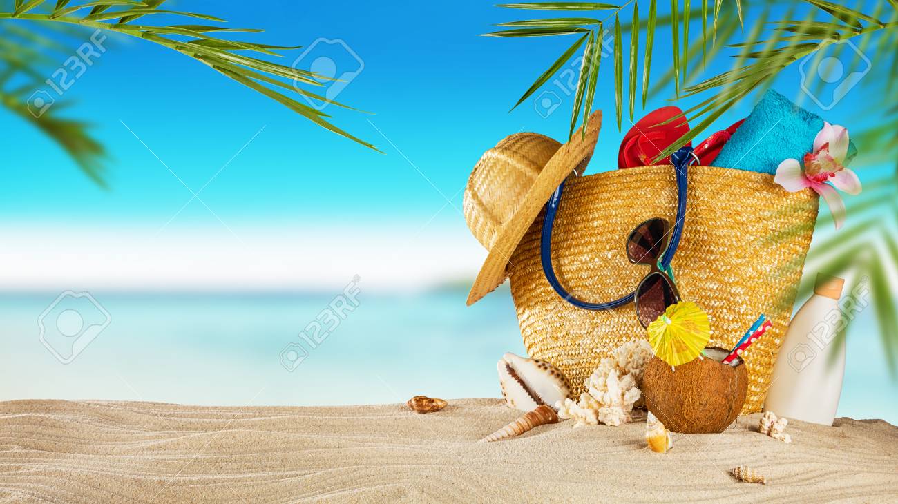 Tropical Beach With Sunbathing Accessories Summer Holiday
