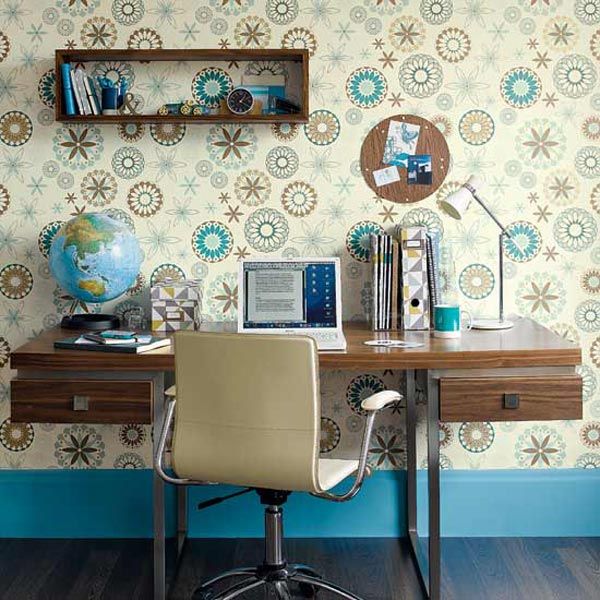 Blue And Brown Retro Home Office Design
