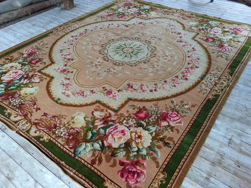 Antique Floral Cabbage Rose Victorian Oriental Wool Rug Axminster