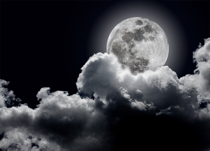 Full Moon Cloudy Sky Black And White Wall Mural