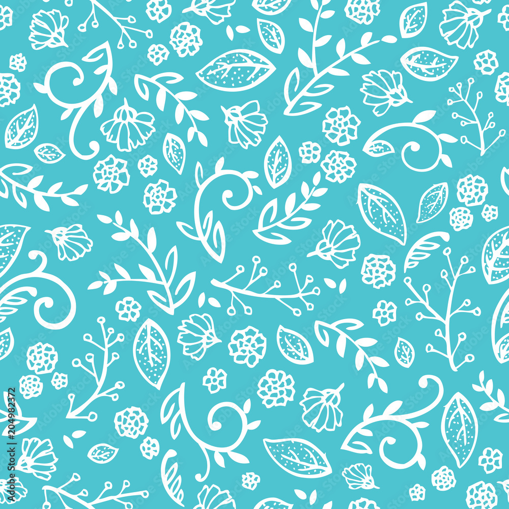 Blue And White Floral Wallpaper That Is A Seamless Repeating