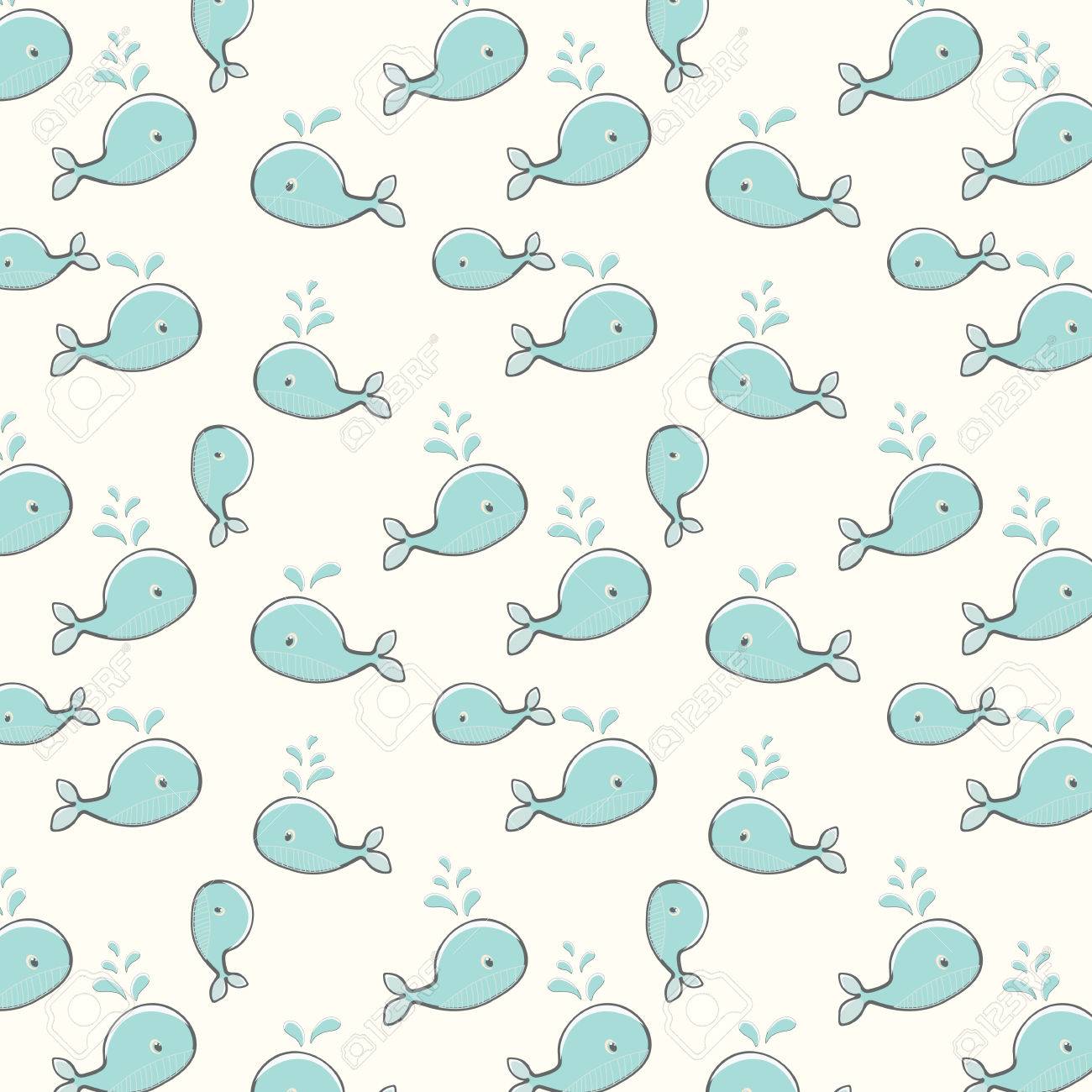 Cute Background With Cartoon Blue Whales Baby Shower Design