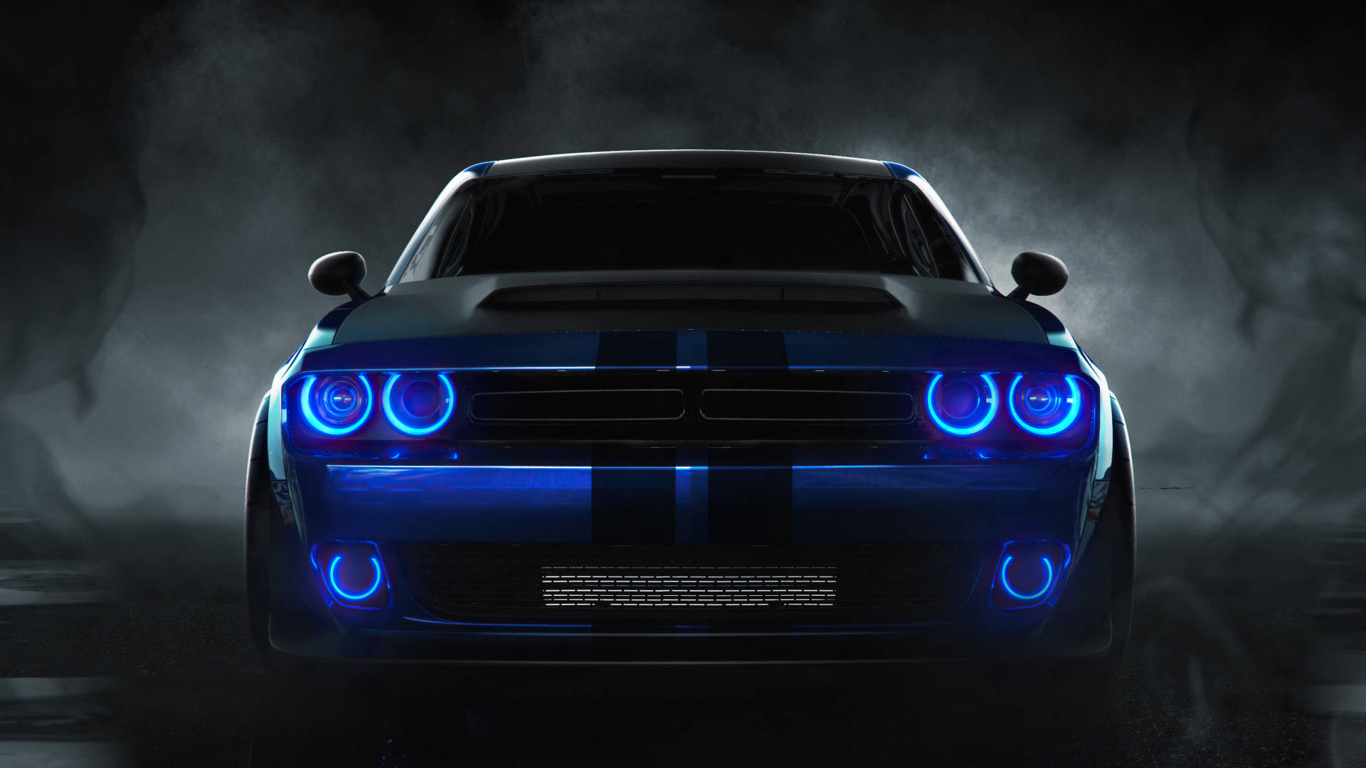 Front Of Blue Dodge Challenger Wallpaper