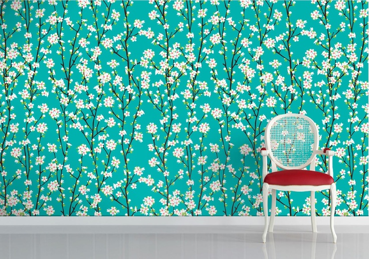 Cherry Blossom Turquoise Wallpaper