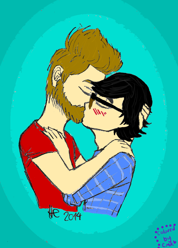 Rhett and Link kiss DRAWN BY STELLAPOLLET by IAmAMythicalBeast on 758x1054