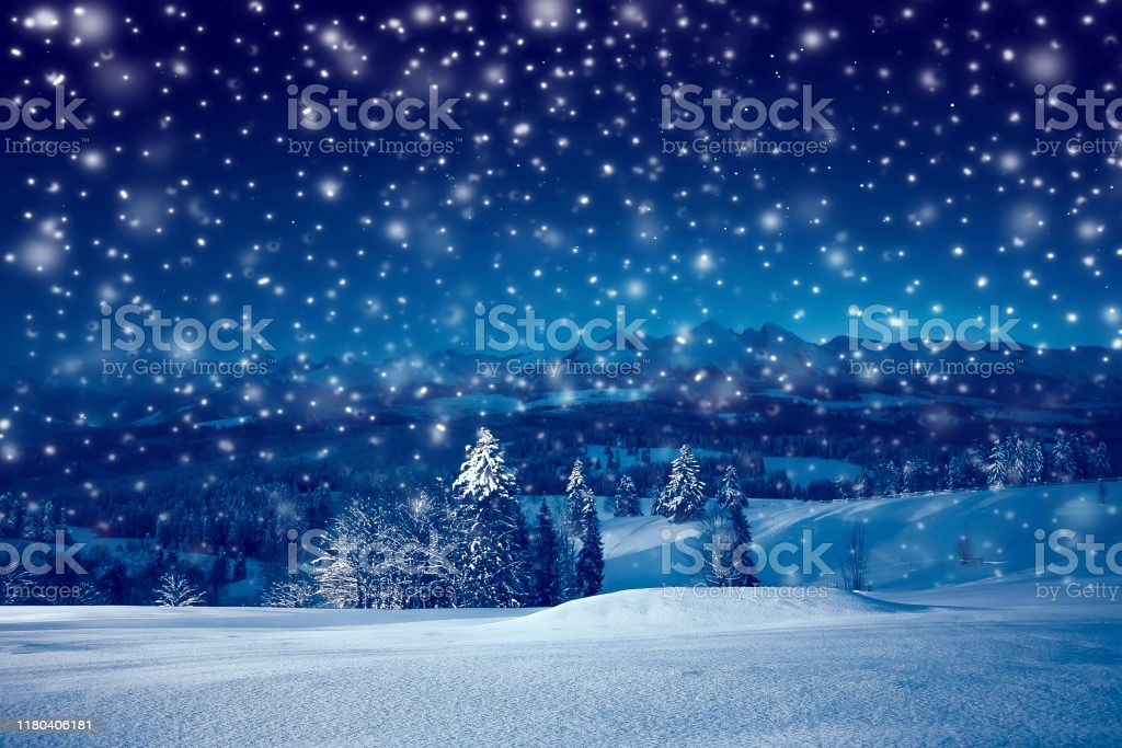 Christmas Night With Snowfall Stock Photo Image Now