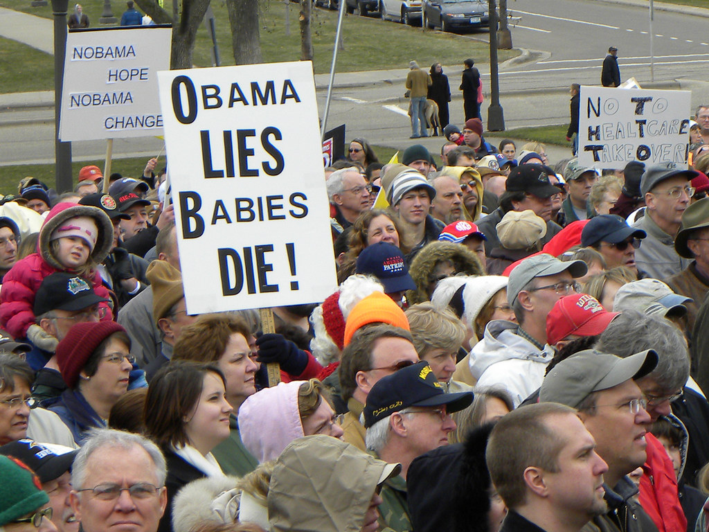 Tea Party Rally Sign About How Obama Lies Will Kill Babie