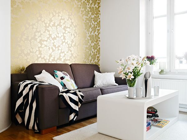 Use Gold Wallpaper On An Accent Wall It Anchors A Large Piece Of