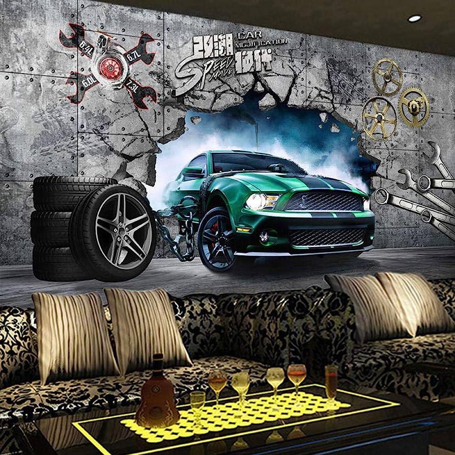 Mural 3D Wallpaper Mural Industrial Wind Car Theme Elements Racing