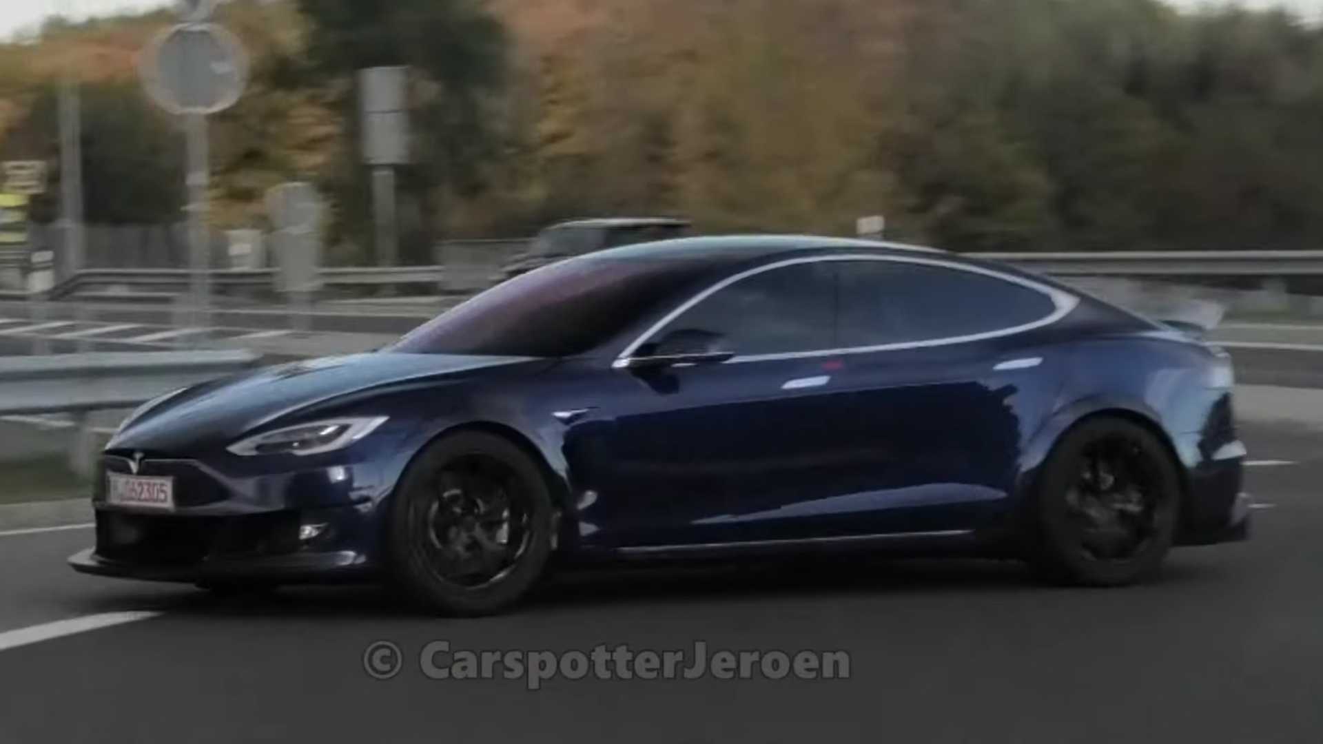 Tesla Model S Plaid Spied Testing Aggressive Body At The Nurburgring