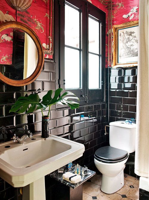 Black Subway Tile Bold Wallpaper Be My Home Bathroom Edition Pi