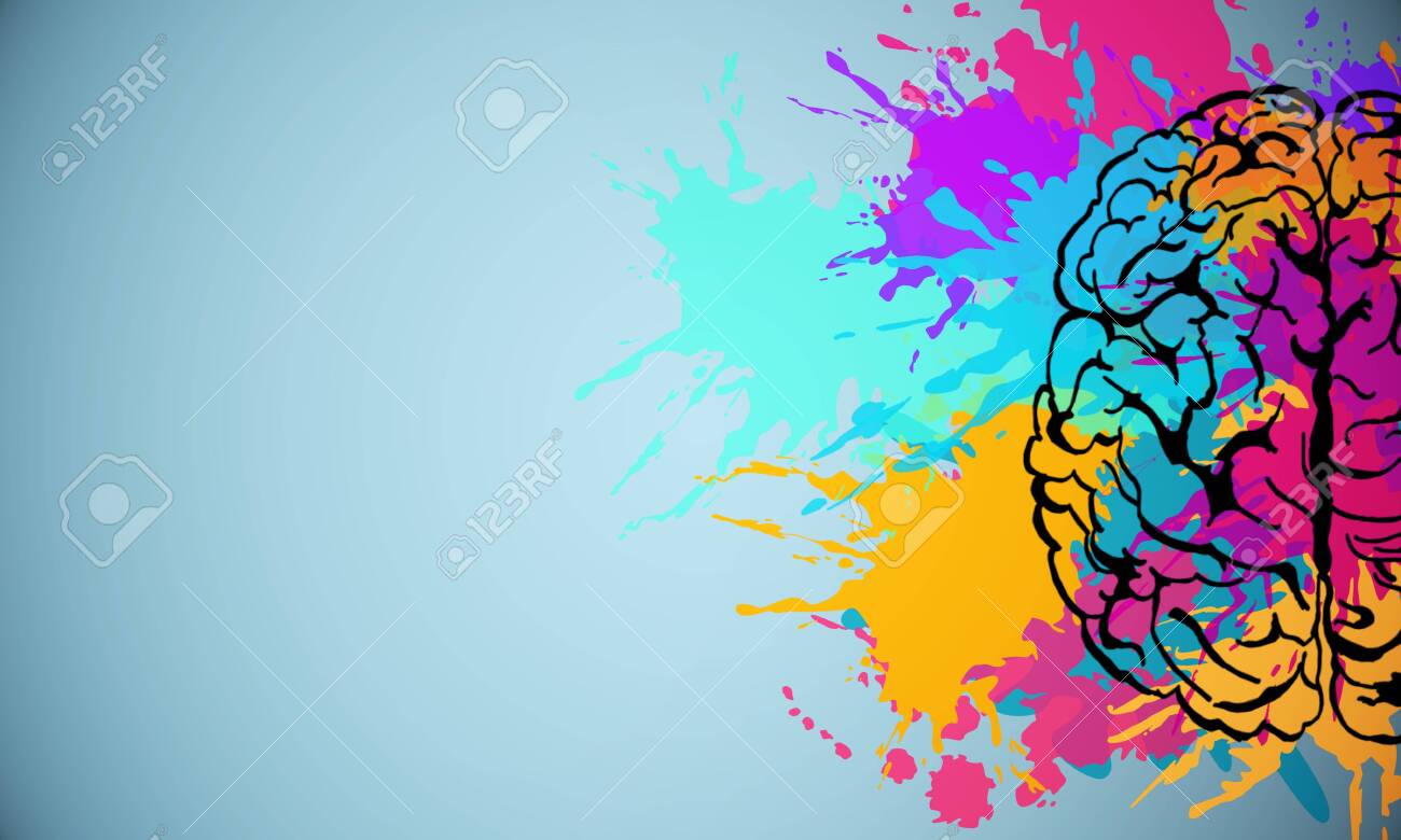 Creative Colorful Splatter Brain Drawing On Subtle Background