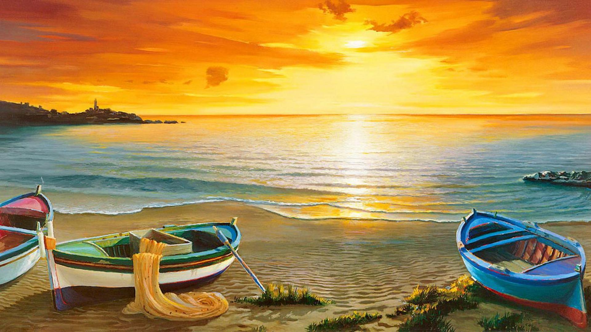 Boats At Sunrise Wallpaper HD