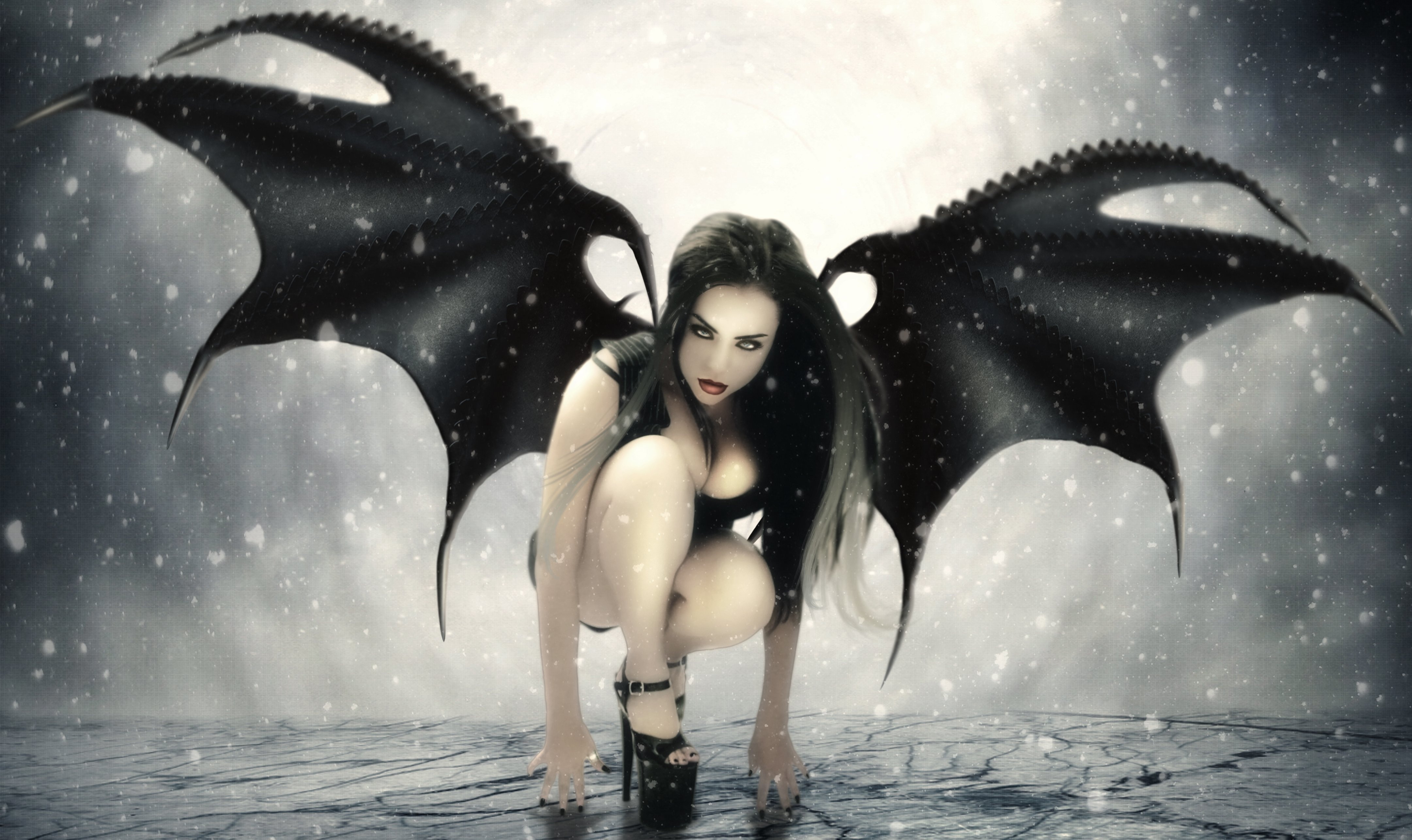 Gelinas Black Fantasy Wings Girl Demon Gothic Dark Wallpaper