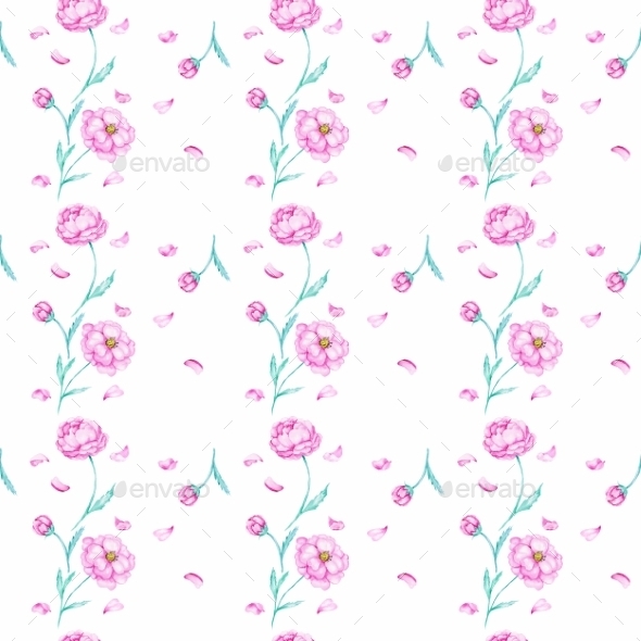 White Pattern With Watercolor Peony Patterns Background