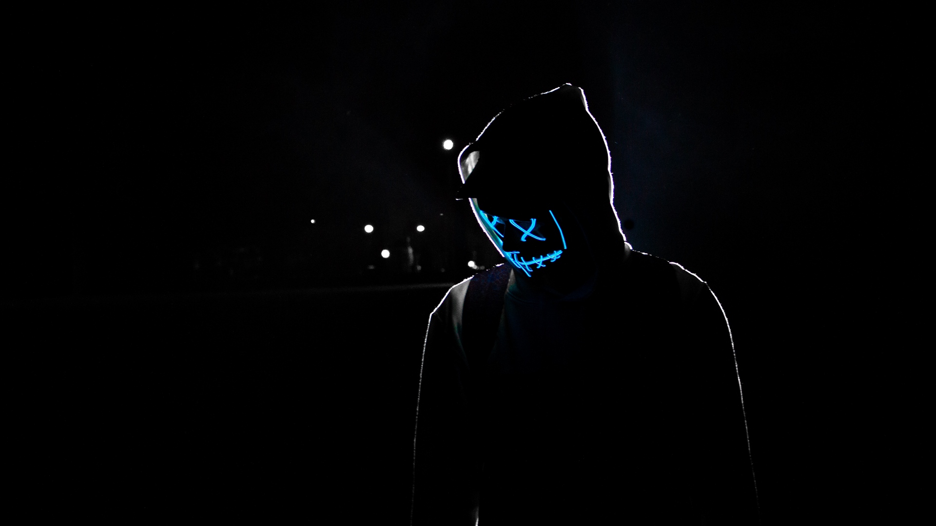 Wallpaper Man Hood Mask Neon Glow Full HD
