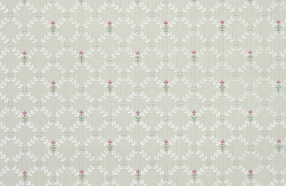 1930s Vintage Wallpaper   Antique Floral with Tiny Pink Tulips on 570x371