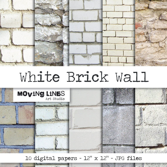White Brick Wallpaper Digital Paper Pack Instant Backdrop