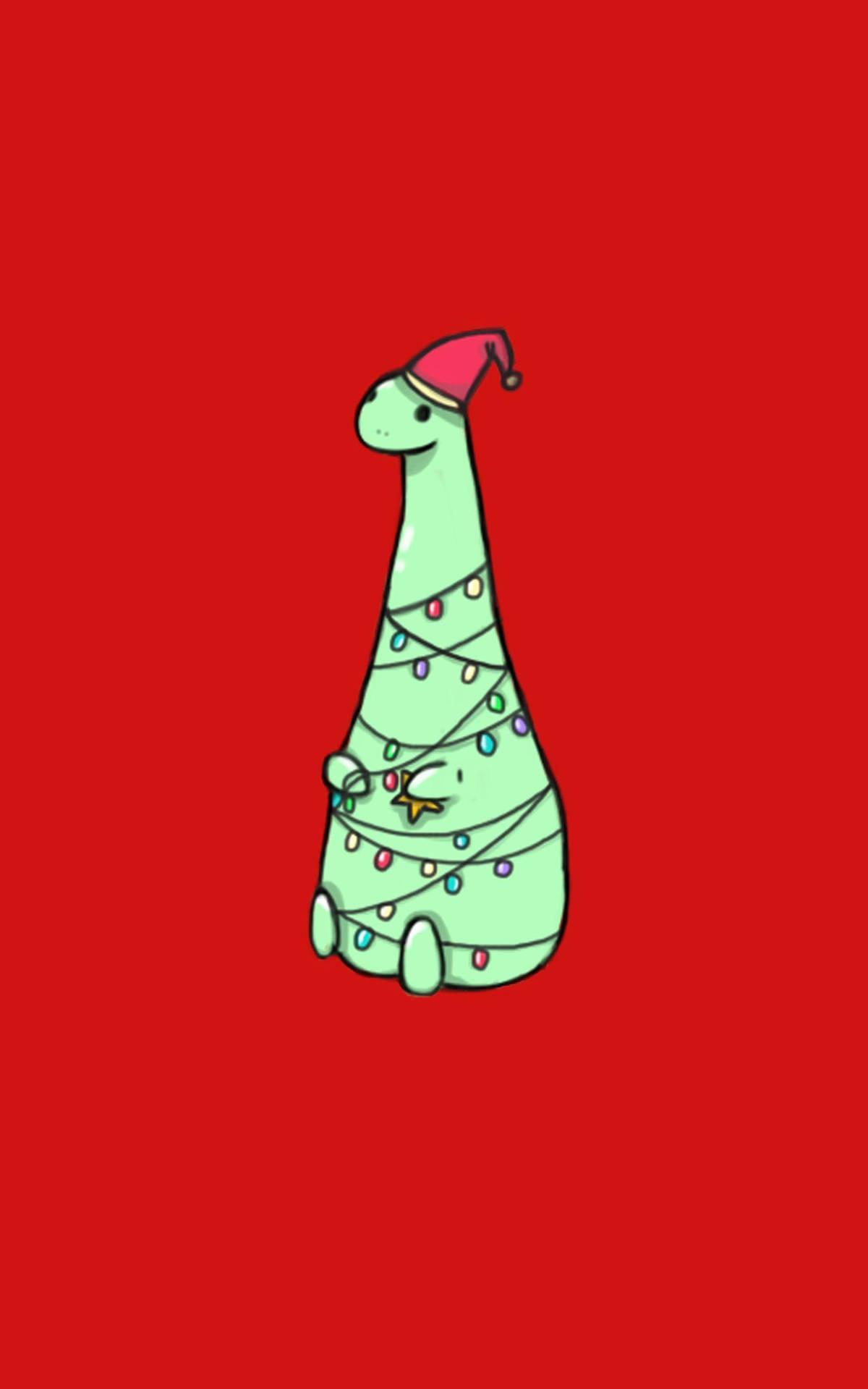 Download Simple Cute Christmas iPhone Green Dinosaur Wallpaper