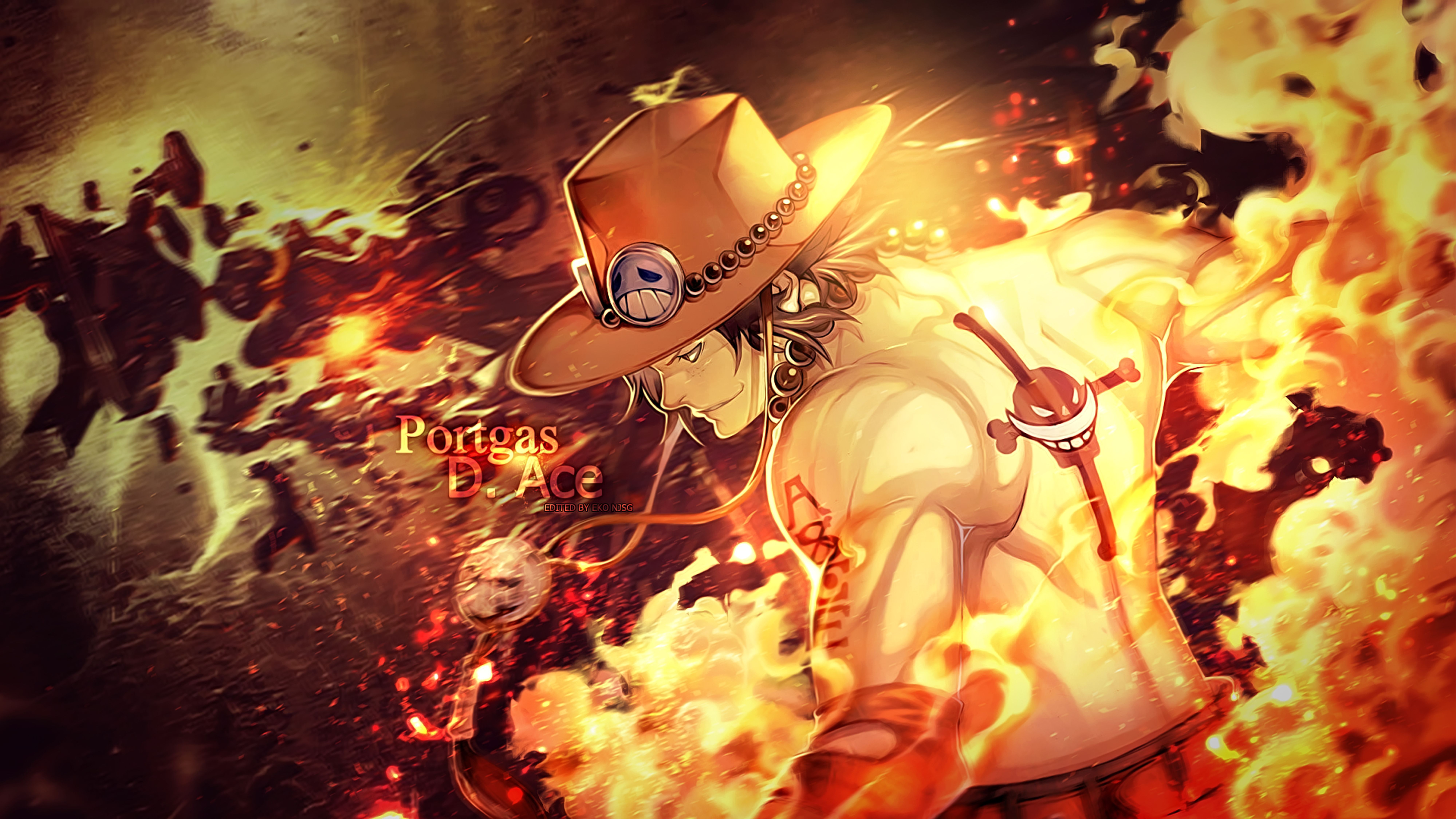 Portgas D. Ace from One Piece, engulfed in flames, showcasing his fire power