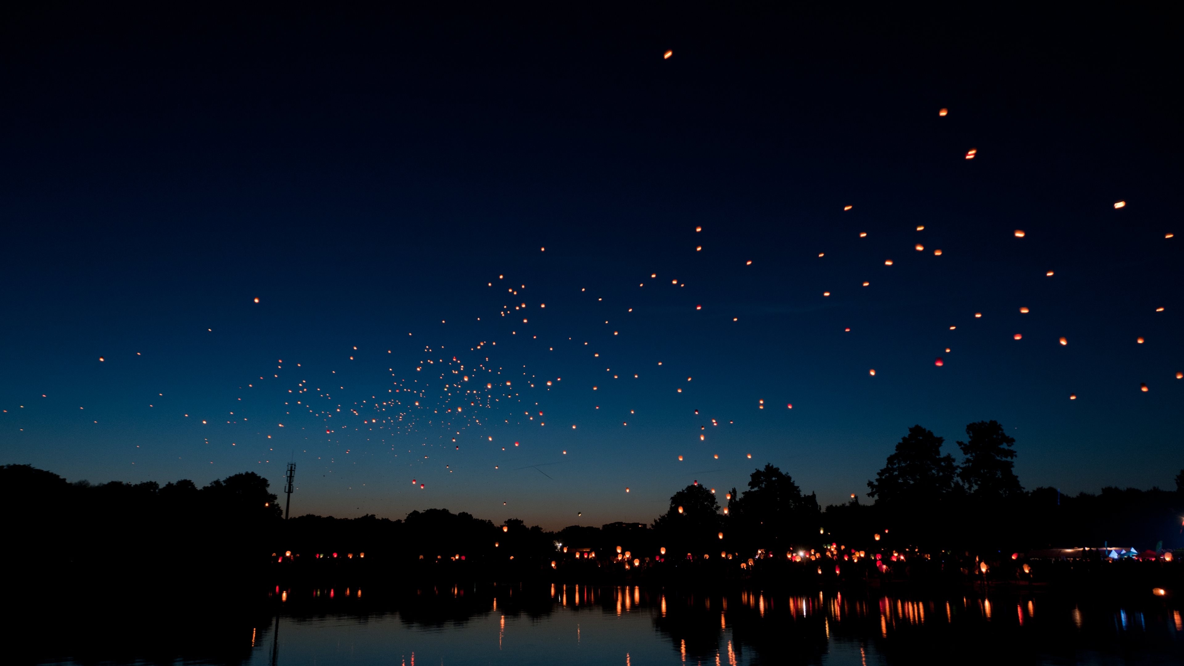 Flying Hot Air Lanterns Ultra HD Wallpaper