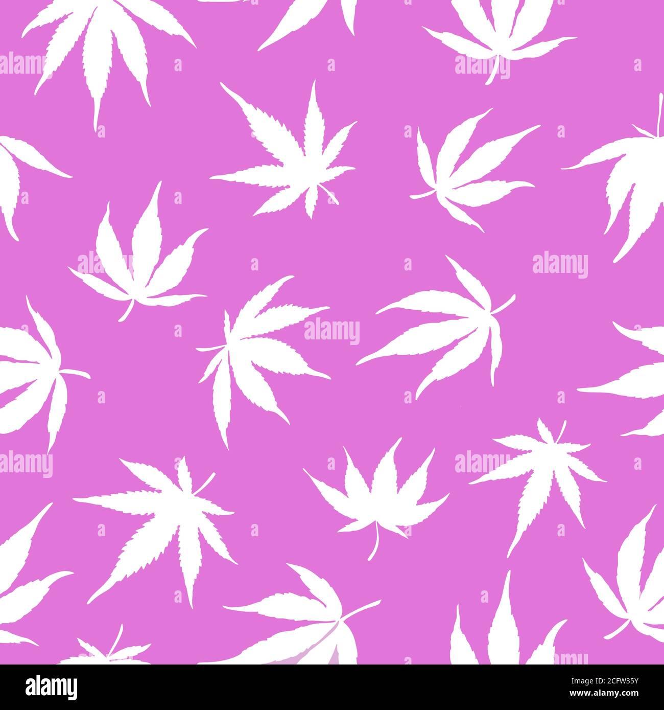 Pattern Of White Hemp On A Pink Background Leaves Marijuana