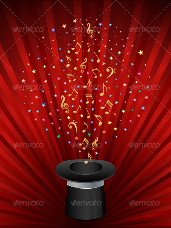 Music background with a magic top hat   Backgrounds Decorative