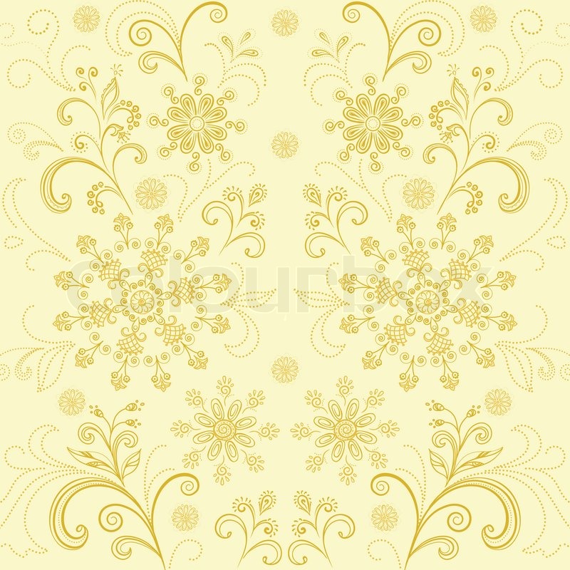 Floral Background Outline Flowers And Leaves On A Yellow