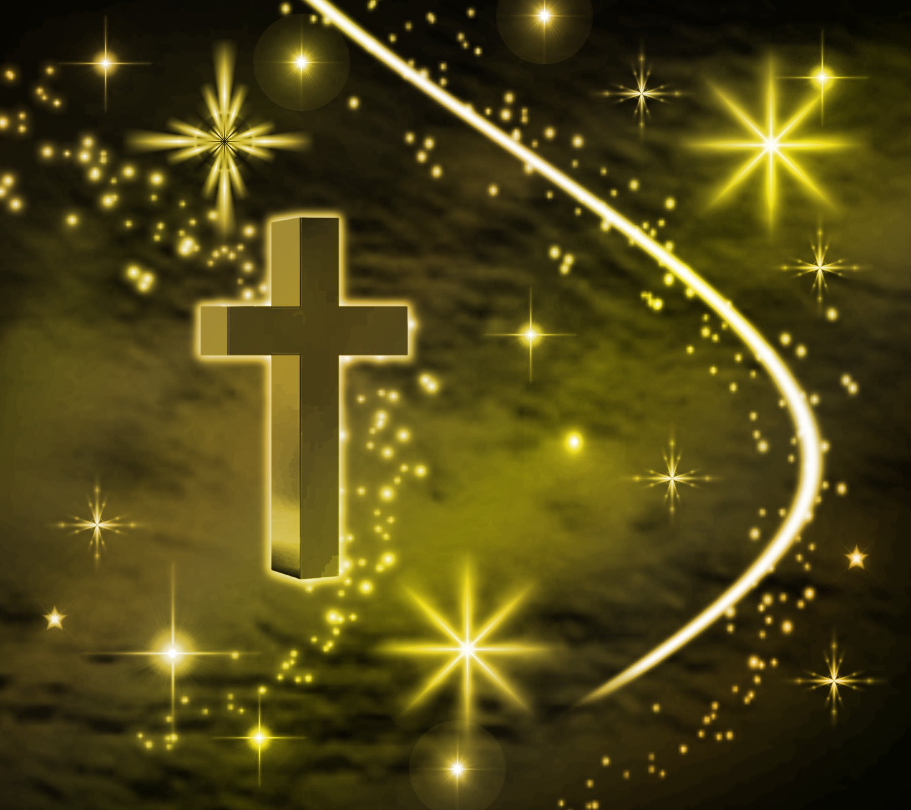 Gold Cross With Stars Background