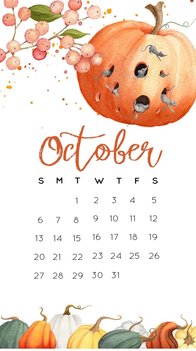 October iPhone Wallpaper Monthly Calendar Template