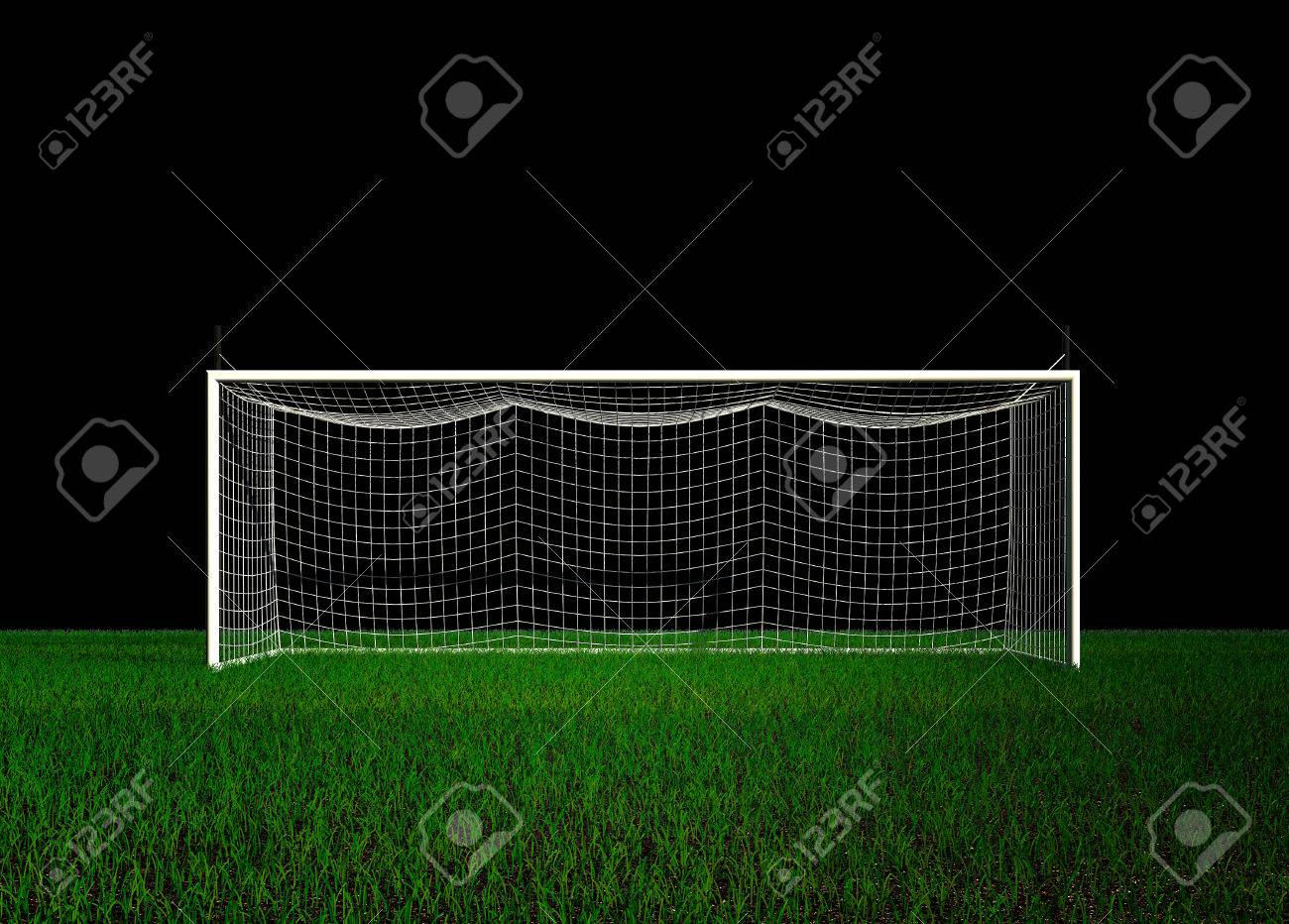 Football Goal On Black Background 3d Rendering Stock Photo