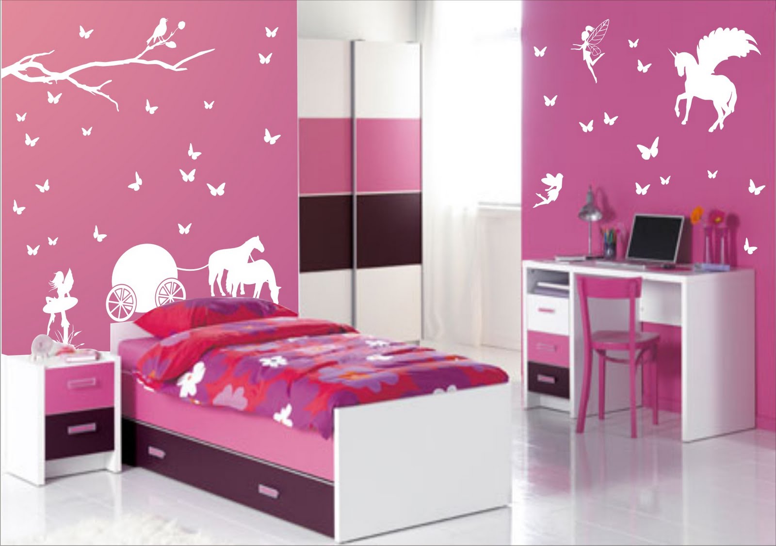 Inspiring Wallpaper Teenage Girl Bedroom Ideas Floral Bedsheet Modern