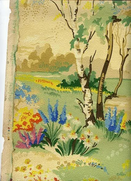 Hand Painted 1930s Wallpaper More Prive Vintage Pattern