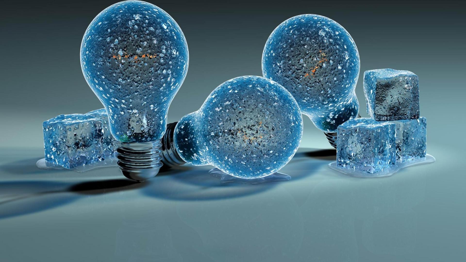 3D Render of Frozen Light Bulbs with Melting Ice Cubes