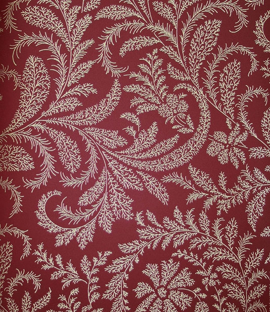 Willow Fern Wallpaper Red With Leave Design In Gold