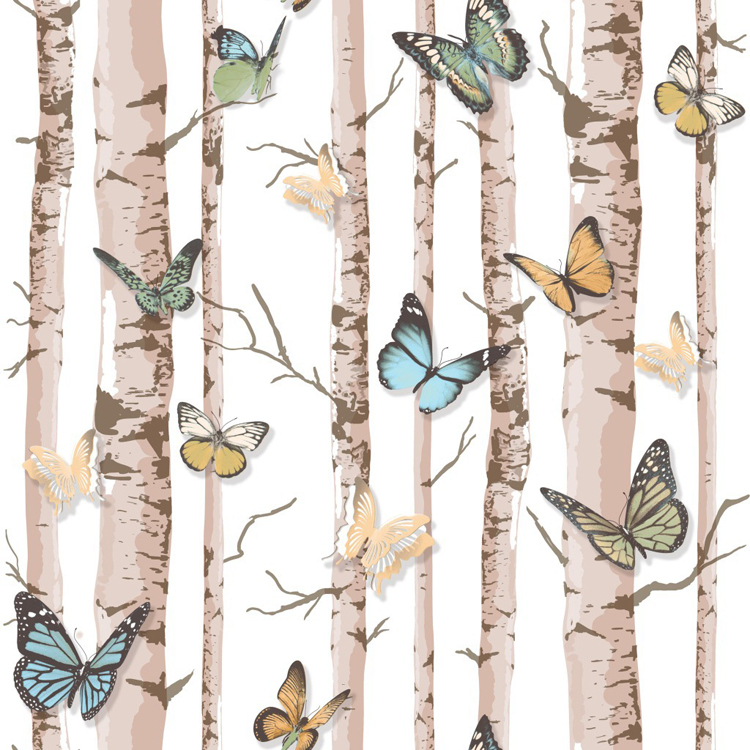 Tree Mural Color Butterfly Pvc Wall Paper For Living Room Birch