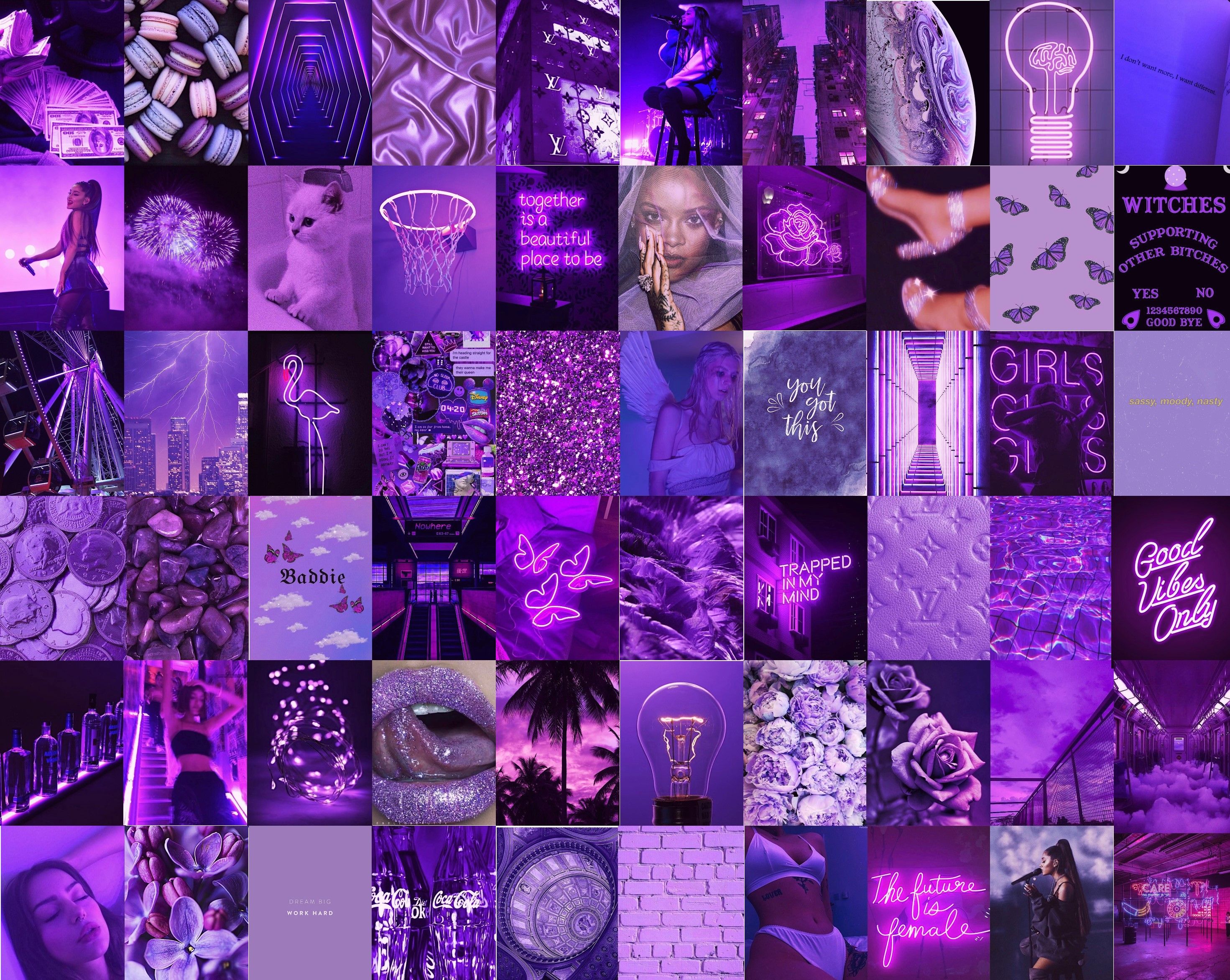 Photo Wall Collage Kit Boujee Purple Baddie Aesthetic Set Wallpaper