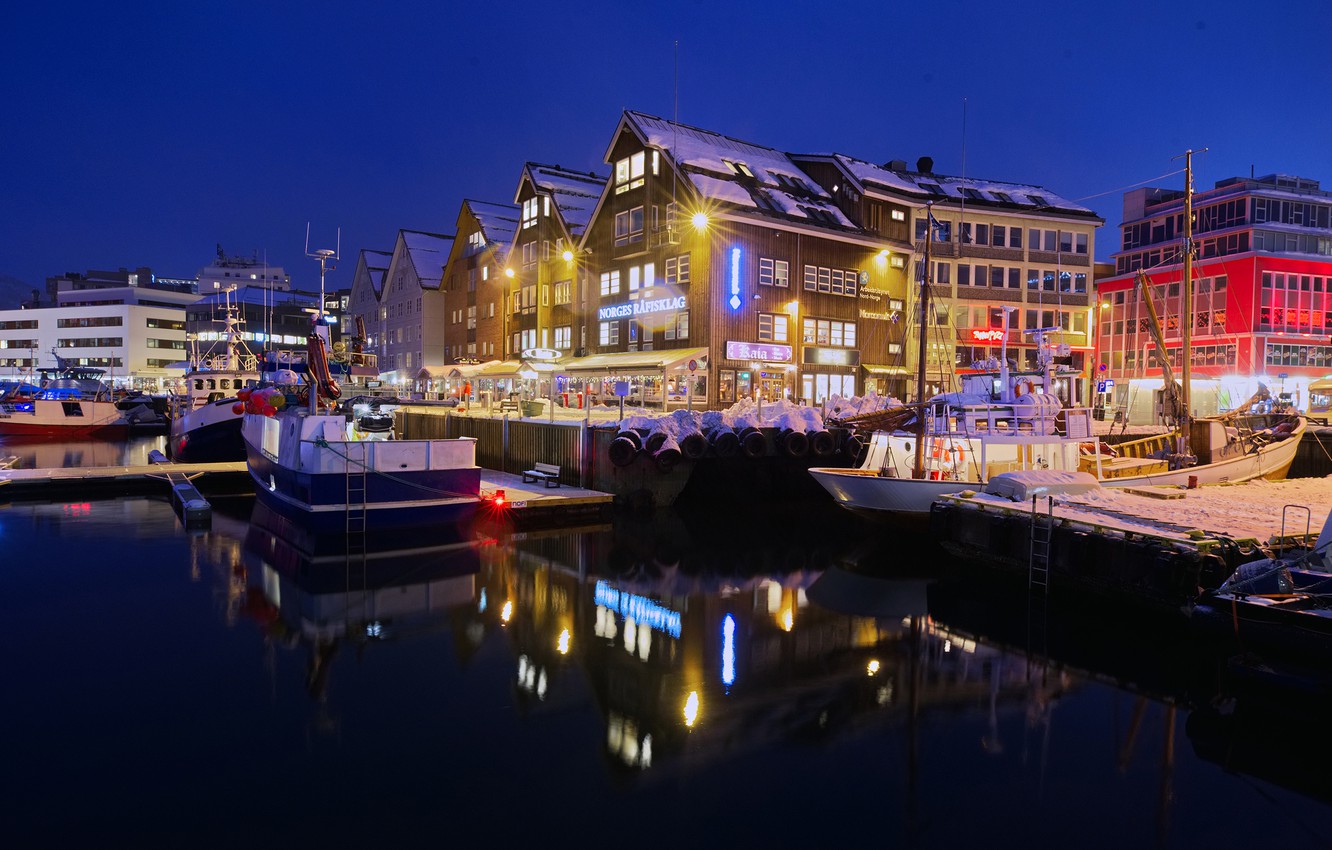 Wallpaper Winter Snow Night Lights Home Pier Norway