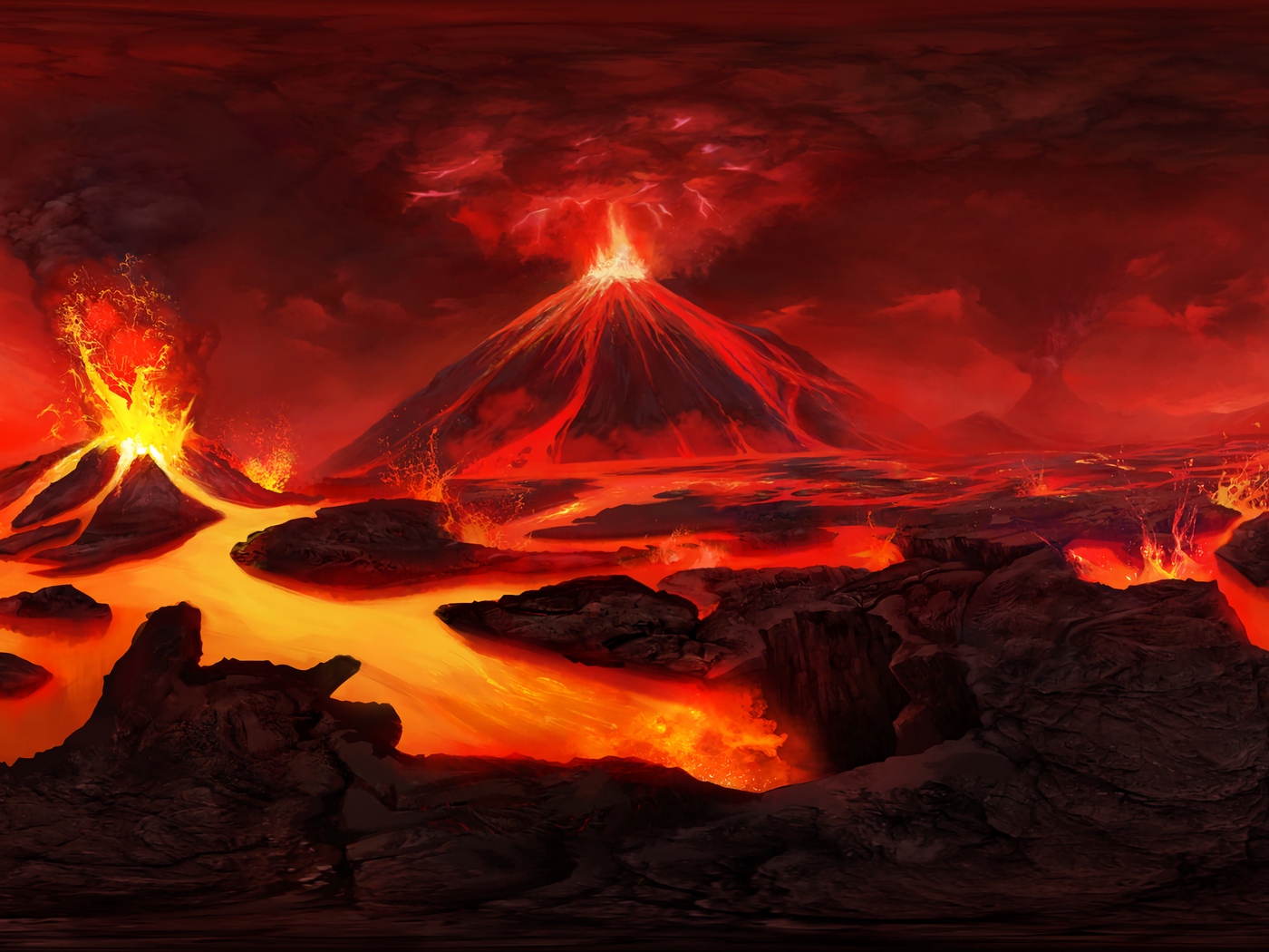 Wallpaper Volcano Art Lava Flash Standard
